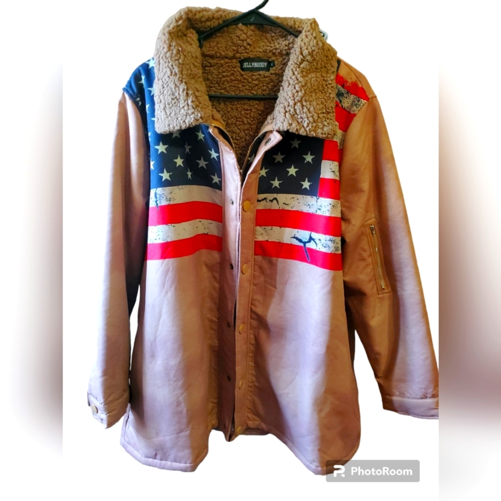 Jelly Buddy American Flag sherpa Coat Jacket men's XL